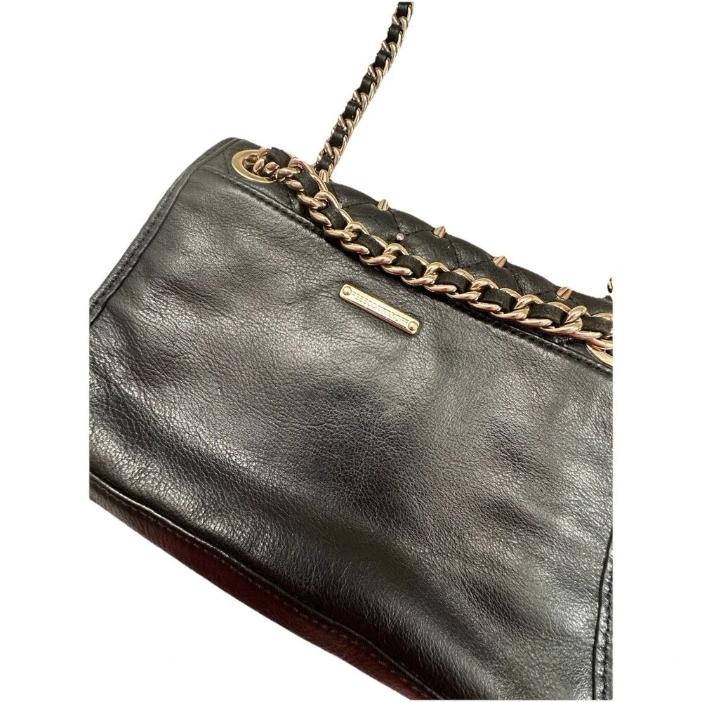 Rebecca Minkoff Womens Black Mini Affair Quilted Studded Leather Gold Chain Bag - Picture 9 of 12